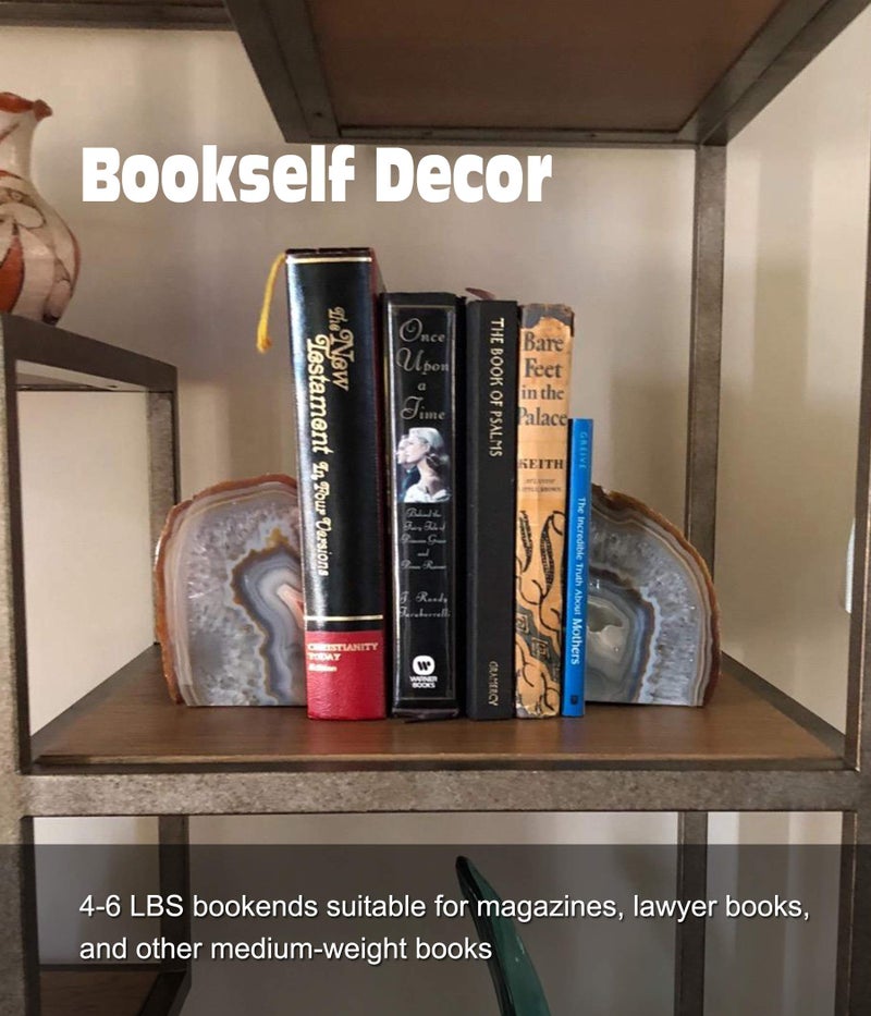AMOYSTONE أقفال كتب من حجر الأجات الفريد من AMOYSTONE، أقفال كتب قوية للكتب الثقيلة، مثبت كتاب من كريستال الكوارتز، بني/رمادي طبيعي، 4-6 رطل، مثالي لتزيين المكتب وغرفة الدراسة - Image 4